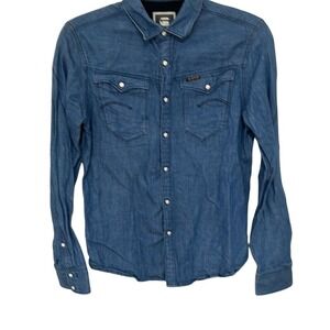 G Star Raw Mens Blue Denim Long Sleeve Button Down Shirt Size Small